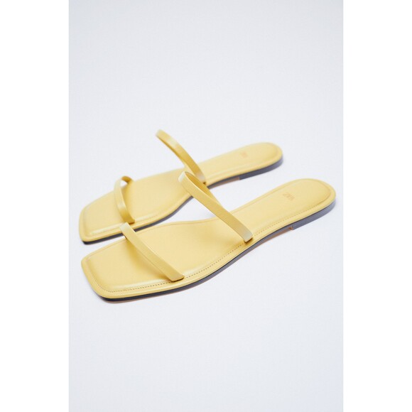 Zara Shoes - Yellow Zara Leather Square Toe Slip-On Slides Sandals (NWT)